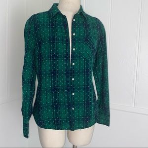 Medina button down flannel shirt blue green medium long sleeve collar
